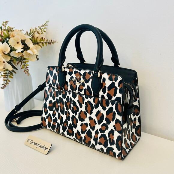 Kate Spade Purse Madison Spotted Animal Printed Satchel Leopard - Picture 1 of 11